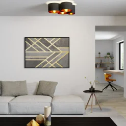 Lindby Loftlamper|Loftlamper > loftlampe Laurenz, 4 lyskilder, sort/guld, tekstil