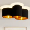Lindby Gang|Loftlamper > loftlampe Laurenz, 3 lyskilder, sort/guld, tekstil