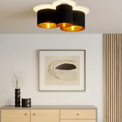 Lindby Gang|Loftlamper > loftlampe Laurenz, 3 lyskilder, sort/guld, tekstil