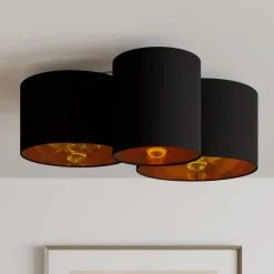 Lindby Gang|Loftlamper > loftlampe Laurenz, 3 lyskilder, sort/guld, tekstil