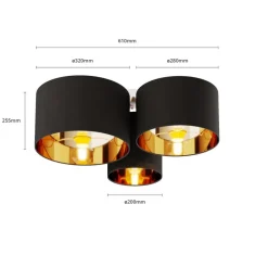 Lindby Gang|Loftlamper > loftlampe Laurenz, 3 lyskilder, sort/guld, tekstil