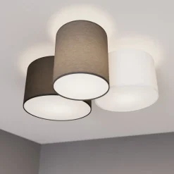 Gang|Loftlamper ^ Lindby loftlampe Laurenz, 3 lyskilder, grå/brun, tekstil