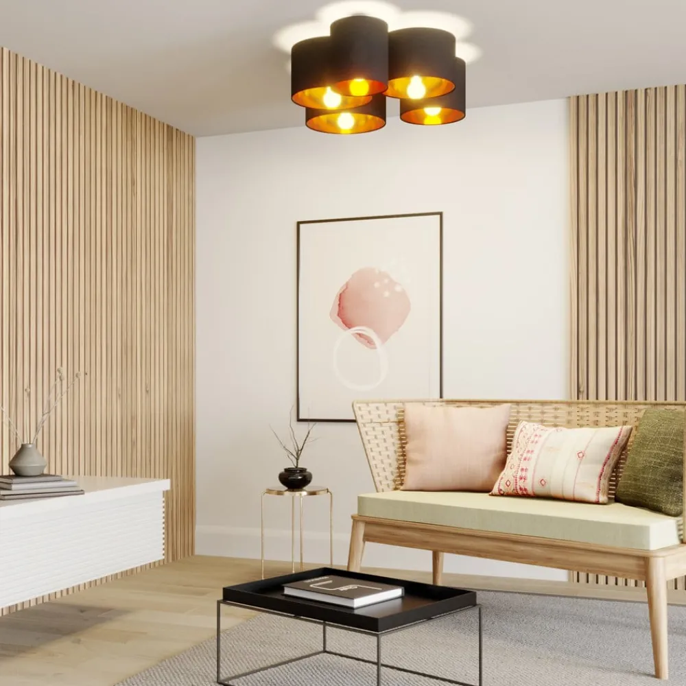 Lindby Gang|Loftlamper > loftlampe Laurenz, 5 lyskilder, 83 cm sort/guld