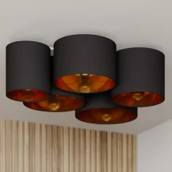 Lindby Gang|Loftlamper > loftlampe Laurenz, 5 lyskilder, 83 cm sort/guld