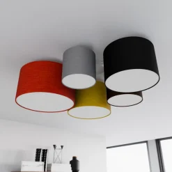 Lindby Gang|Loftlamper > loftlampe Laurenz, 5 lyskilder, 93 cm, rød/gul, tekstil