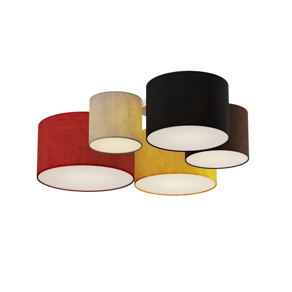 Lindby Gang|Loftlamper > loftlampe Laurenz, 5 lyskilder, 93 cm, rød/gul, tekstil