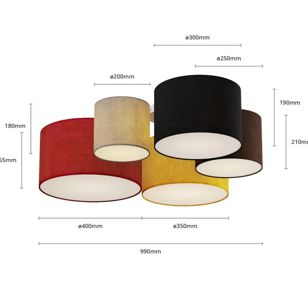 Lindby Gang|Loftlamper > loftlampe Laurenz, 5 lyskilder, 93 cm, rød/gul, tekstil