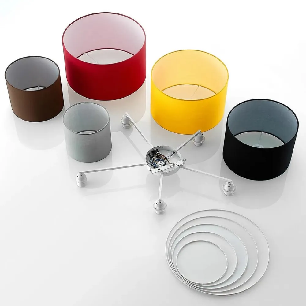 Lindby Gang|Loftlamper > loftlampe Laurenz, 5 lyskilder, 93 cm, rød/gul, tekstil