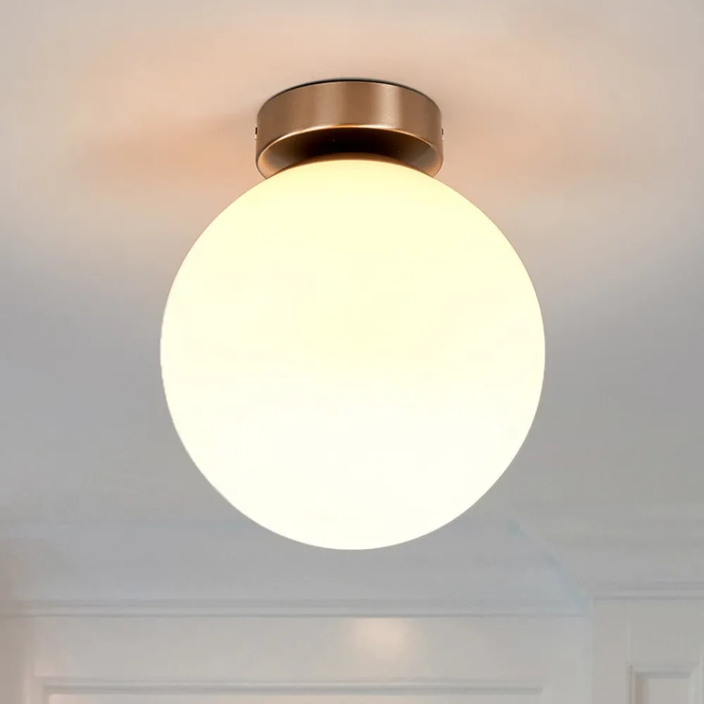 Gang|Loftlamper ^ Lindby loftlampe Lennie, hvid, glas, Ø 20 cm, IP44, E27