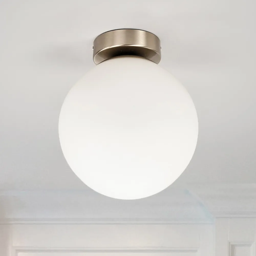 Gang|Loftlamper ^ Lindby loftlampe Lennie, hvid, glas, Ø 20 cm, IP44, E27