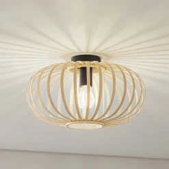 Gang|Loftlamper ^ Lindby Loftlampe Lielle, naturlig bambus, Ø 38 cm
