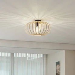 Gang|Loftlamper ^ Lindby Loftlampe Lielle, naturlig bambus, Ø 38 cm