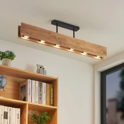 Lindby Loftlamper > loftlampe Malwin, GU10, 100 cm lang, 6 lyskilder, træ