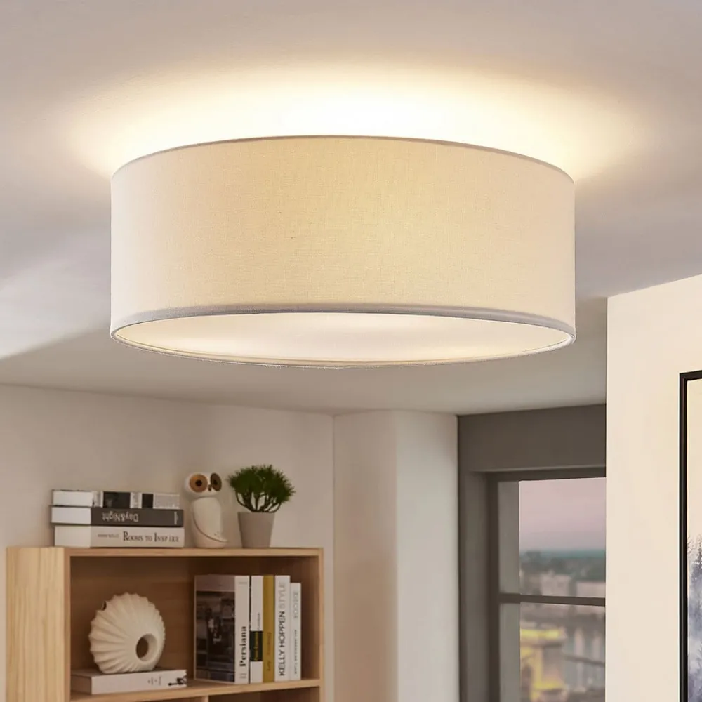 Lindby Loftlamper|Loftlamper > loftlampe Mariat, hvid, hør, Ø 45 cm, E27