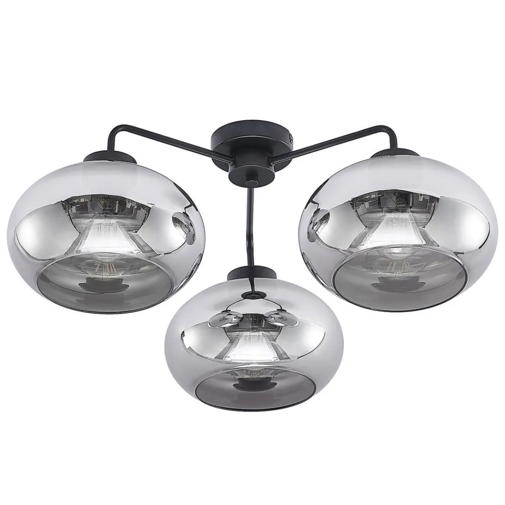 Loftlamper|Loftlamper ^ Lindby loftlampe Navidia, Ø 67 cm, sort, røgfarvet glas