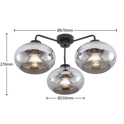 Loftlamper|Loftlamper ^ Lindby loftlampe Navidia, Ø 67 cm, sort, røgfarvet glas