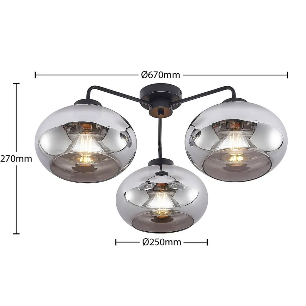 Loftlamper|Loftlamper ^ Lindby loftlampe Navidia, Ø 67 cm, sort, røgfarvet glas
