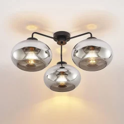 Loftlamper|Loftlamper ^ Lindby loftlampe Navidia, Ø 67 cm, sort, røgfarvet glas