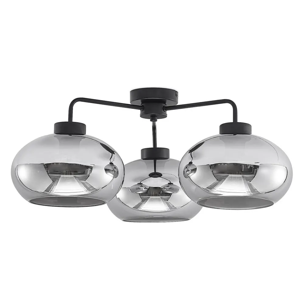 Loftlamper|Loftlamper ^ Lindby loftlampe Navidia, Ø 67 cm, sort, røgfarvet glas