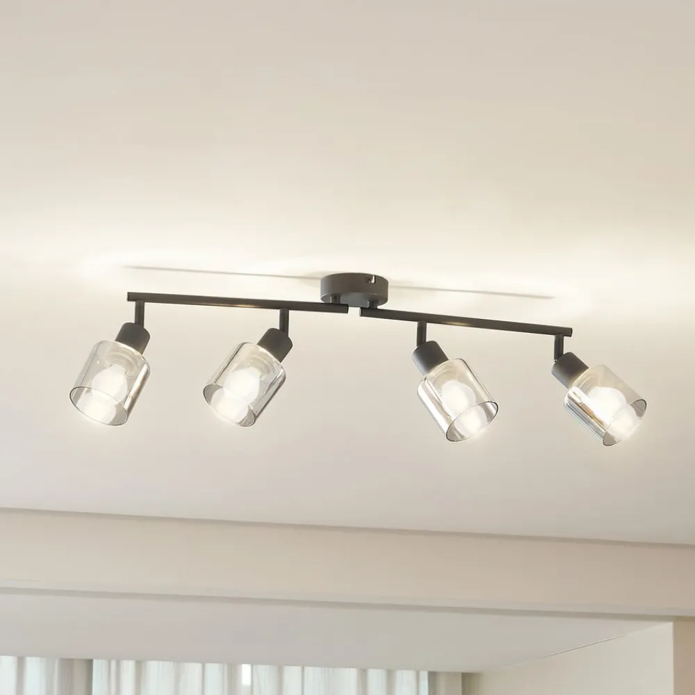 Spotlights ^ Lindby loftlampe Netty, 4 lyskilder, grå, glas