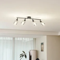 Spotlights ^ Lindby loftlampe Netty, 4 lyskilder, grå, glas