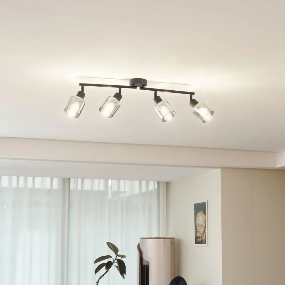 Spotlights ^ Lindby loftlampe Netty, 4 lyskilder, grå, glas