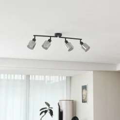 Spotlights ^ Lindby loftlampe Netty, 4 lyskilder, grå, glas