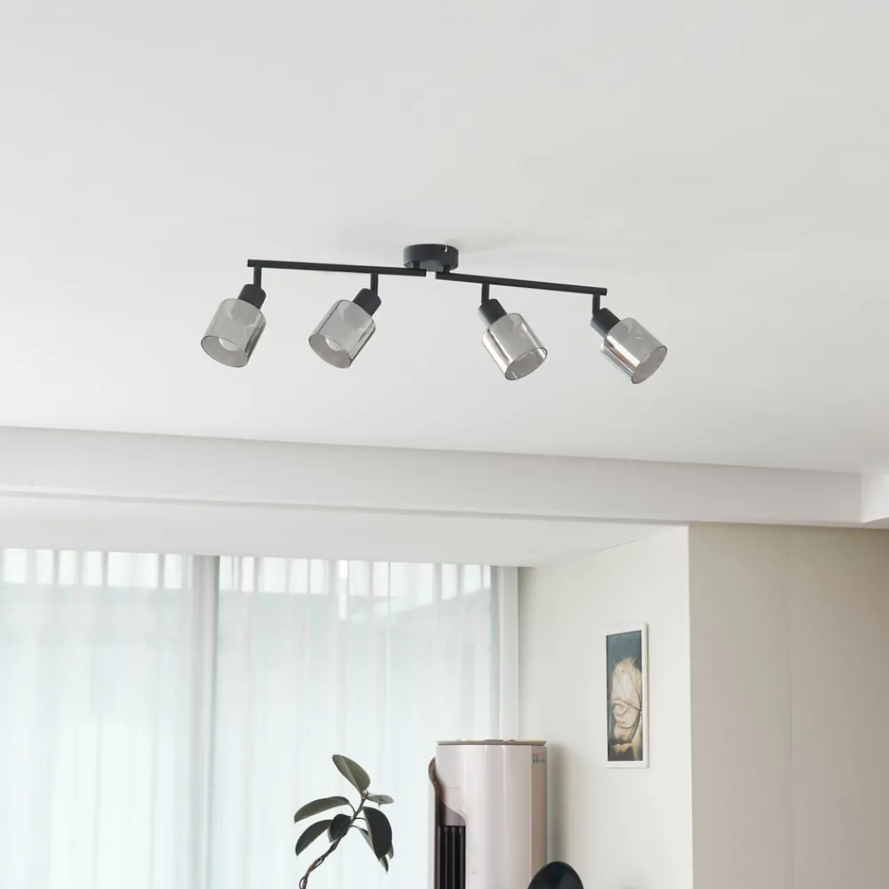 Spotlights ^ Lindby loftlampe Netty, 4 lyskilder, grå, glas