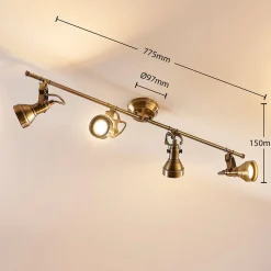 Lindby Loftlamper|Loftlamper > loftlampe Perseas, 78 cm, 4 lyskilder, antik messing, GU10