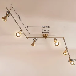 Gang|Loftlamper ^ Lindby loftlampe Perseas, 180 cm, 6 lyskilder, antik messing, GU10