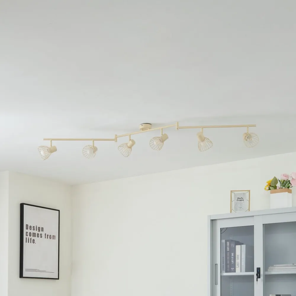 Loftlamper|Loftlamper ^ Lindby loftlampe Piena, beige, 6 lyskilder, metal, 150 cm