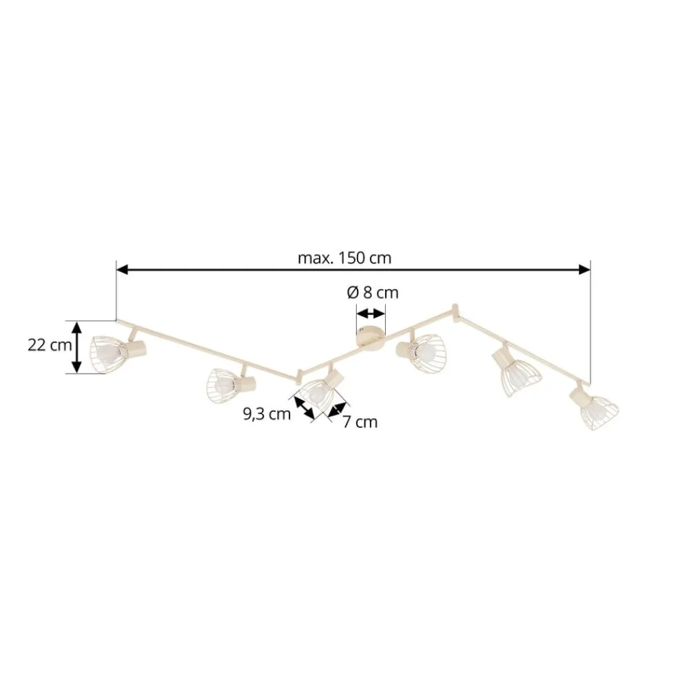 Loftlamper|Loftlamper ^ Lindby loftlampe Piena, beige, 6 lyskilder, metal, 150 cm