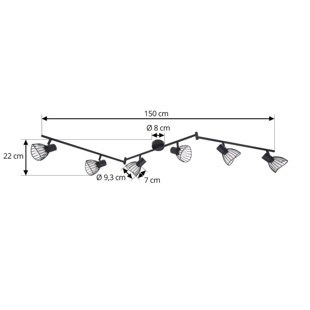 Lindby Gang|Loftlamper > loftlampe Piena, sort, 6 lyskilder, metal, 150 cm