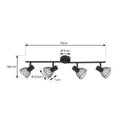 Gang|Loftlamper ^ Lindby loftlampe Piena, sort, 4 lyskilder, metal, 70 cm