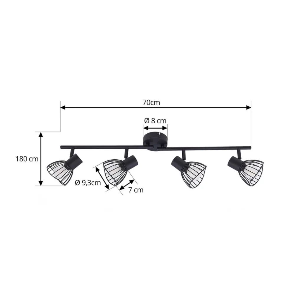 Gang|Loftlamper ^ Lindby loftlampe Piena, sort, 4 lyskilder, metal, 70 cm