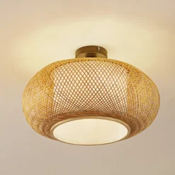 Lindby Pendellamper|Loftlamper > loftlampe Romaine, bambus, natur/hvid, Ø 50 cm