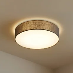 Gang|Loftlamper ^ Lindby loftlampe Sebatin, Ø 50 cm, grå, stof, E27