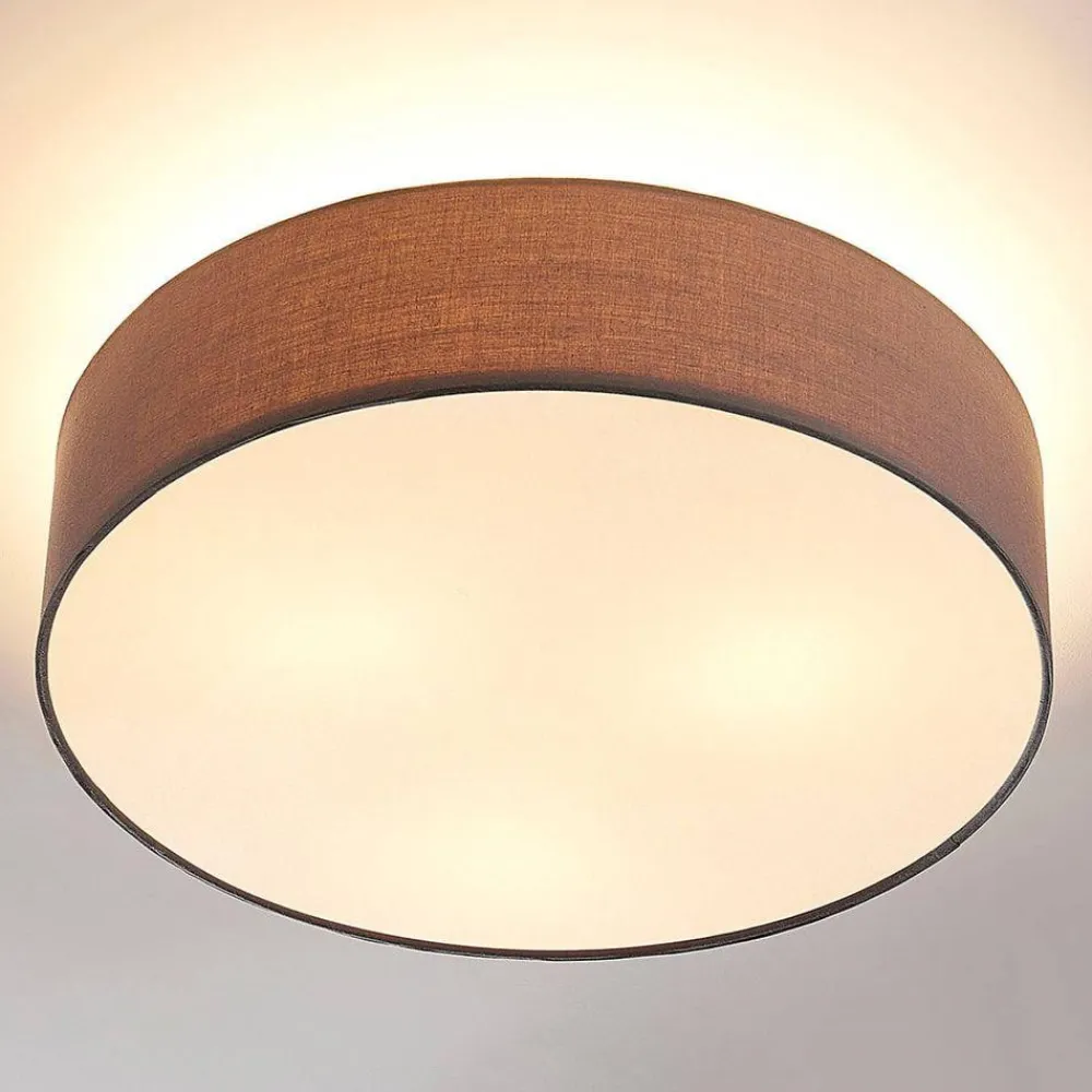 Gang|Loftlamper ^ Lindby loftlampe Sebatin, Ø 50 cm, grå, stof, E27