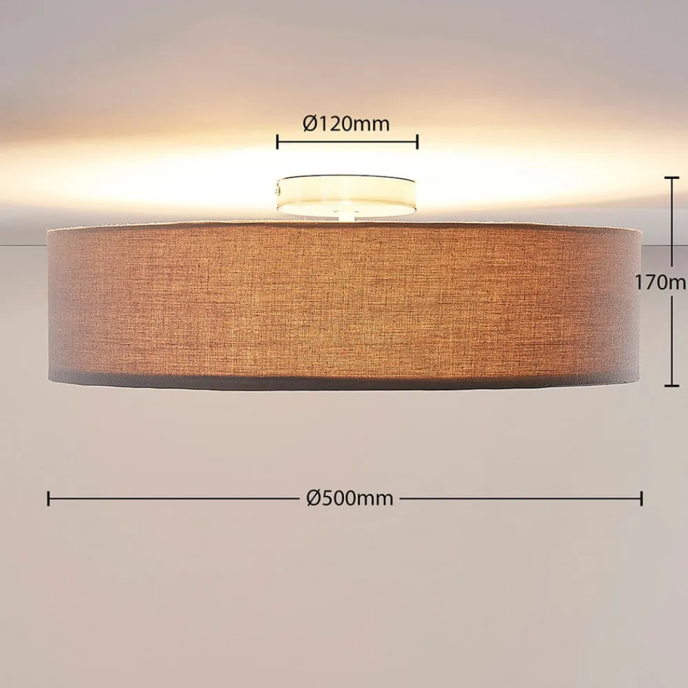 Gang|Loftlamper ^ Lindby loftlampe Sebatin, Ø 50 cm, grå, stof, E27