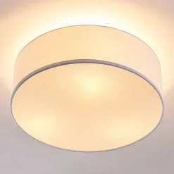 Pendellamper|Gang ^ Lindby loftlampe Sebatin, Ø 40 cm, hvid, stof, E27