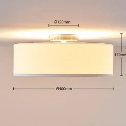 Pendellamper|Gang ^ Lindby loftlampe Sebatin, Ø 40 cm, hvid, stof, E27