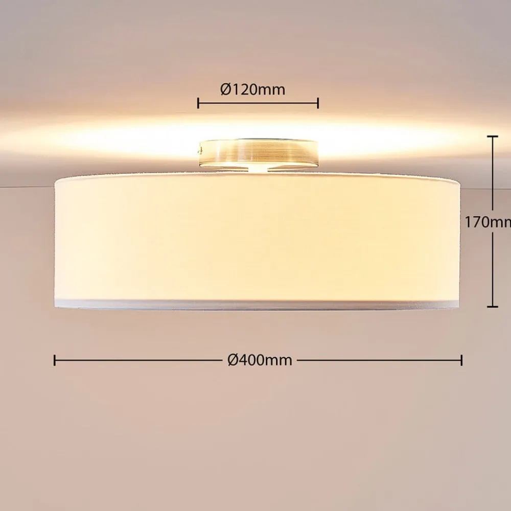 Pendellamper|Gang ^ Lindby loftlampe Sebatin, Ø 40 cm, hvid, stof, E27