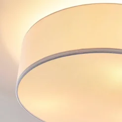 Pendellamper|Gang ^ Lindby loftlampe Sebatin, Ø 40 cm, hvid, stof, E27