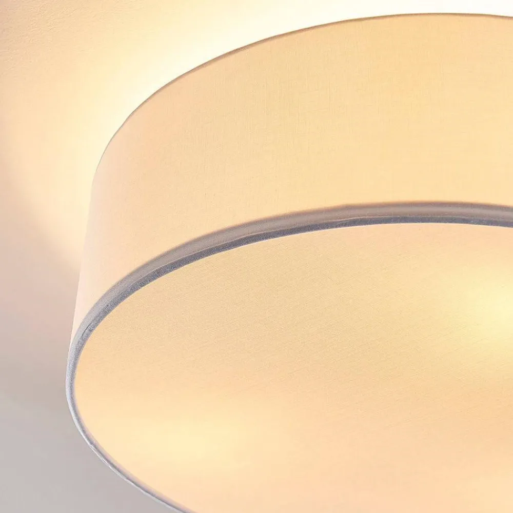 Pendellamper|Gang ^ Lindby loftlampe Sebatin, Ø 40 cm, hvid, stof, E27