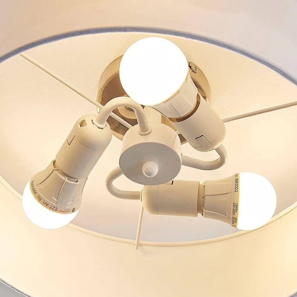Pendellamper|Gang ^ Lindby loftlampe Sebatin, Ø 40 cm, hvid, stof, E27