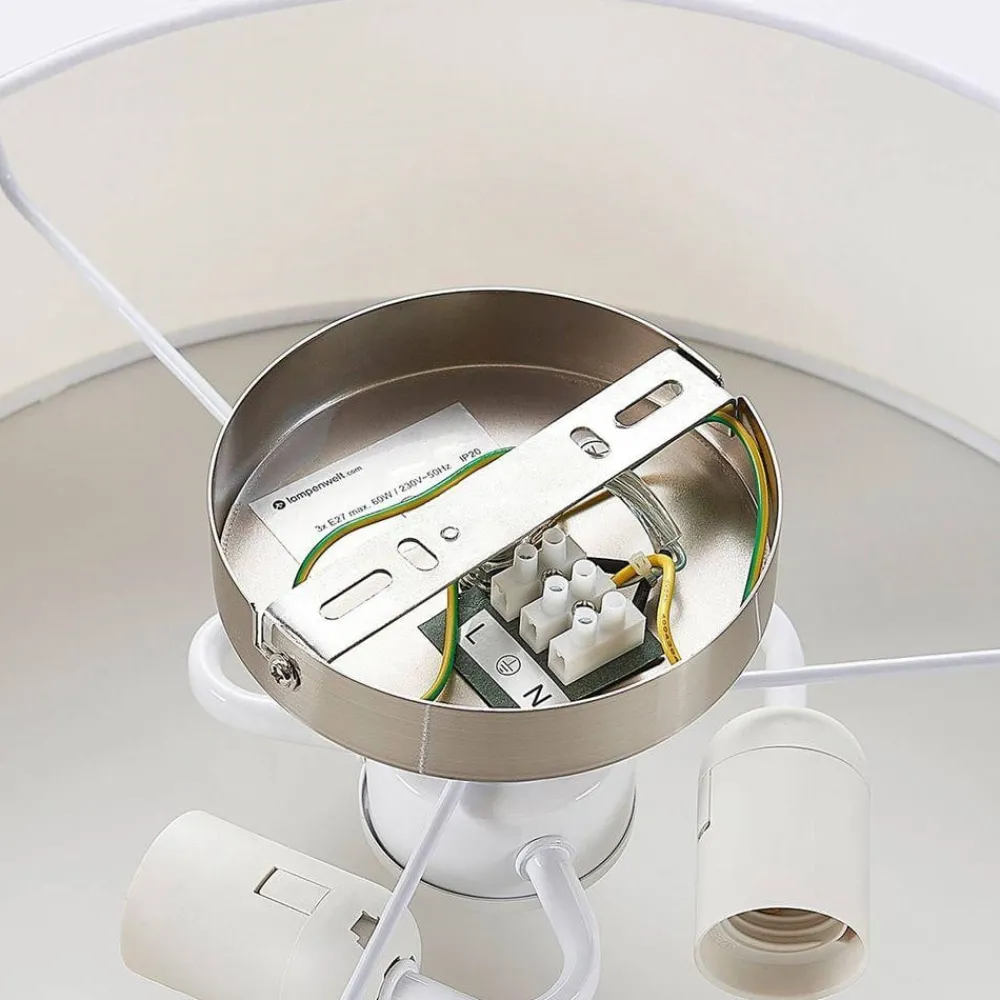 Pendellamper|Gang ^ Lindby loftlampe Sebatin, Ø 40 cm, hvid, stof, E27