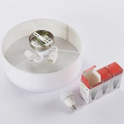 Pendellamper|Gang ^ Lindby loftlampe Sebatin, Ø 40 cm, hvid, stof, E27
