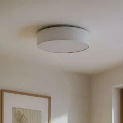 Lindby Gang|Loftlamper > loftlampe Sebatin, Ø 50 cm, hvid, stof, E27