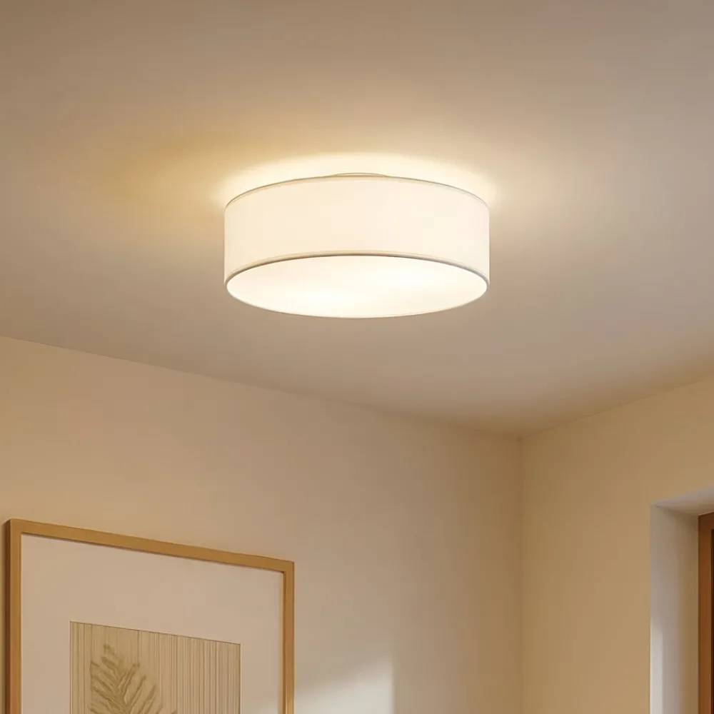 Lindby Gang|Loftlamper > loftlampe Sebatin, Ø 40 cm, hvid, stof, E27