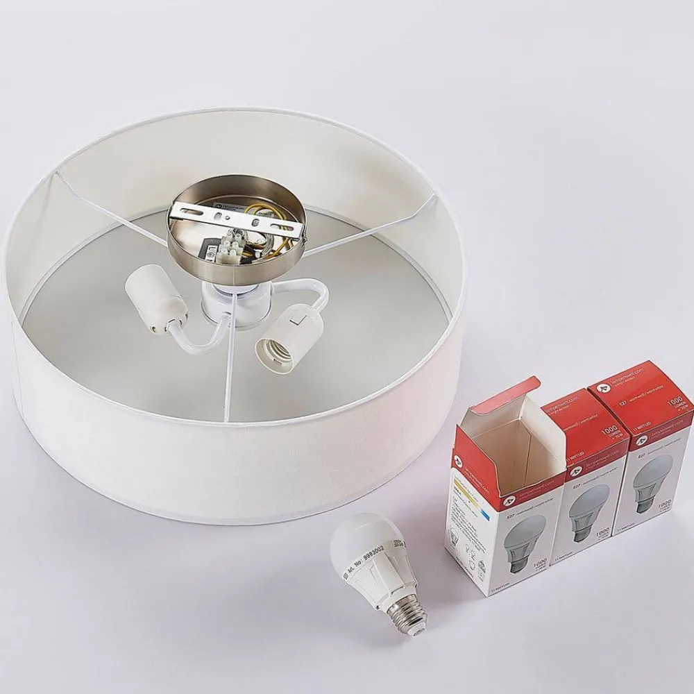 Lindby Gang|Loftlamper > loftlampe Sebatin, Ø 40 cm, hvid, stof, E27